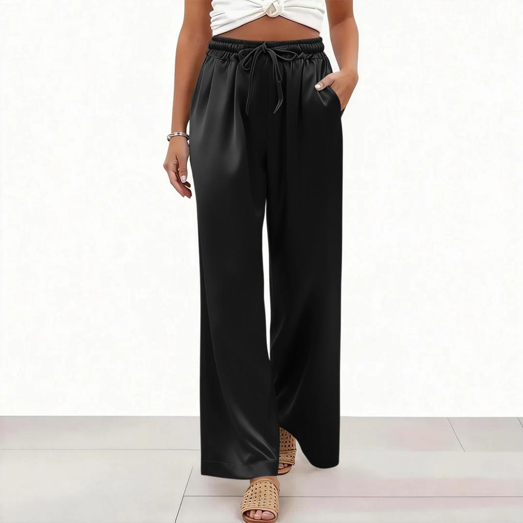 Женские брюки-палаццо, летние повседневные струящиеся брюки с широкими штанинами, наряды для пляжа, путешествий, отпуска