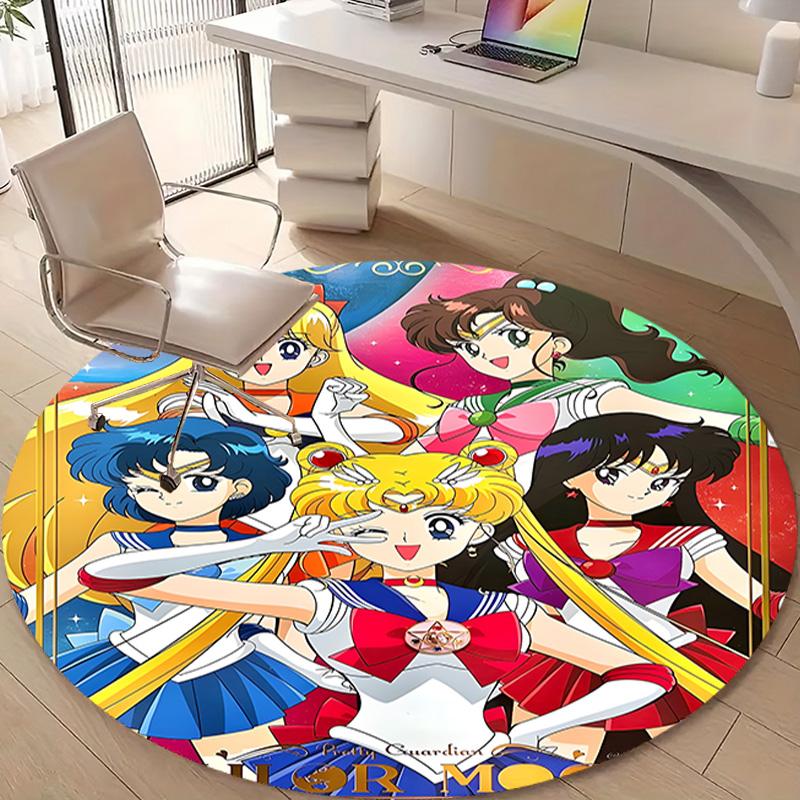 1pc Sailor Moon Print Round Carpet Chair Round Carpet Suitable for Bedroom Living Room Home Decorative Carpet
