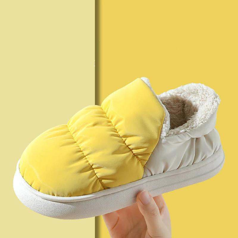 Crestar New Women Plush Slippers Winter Warm Flats Soft Fluffy Couple Shoes Solid Color Thick Bottom Slippers Cozy Home Slippers