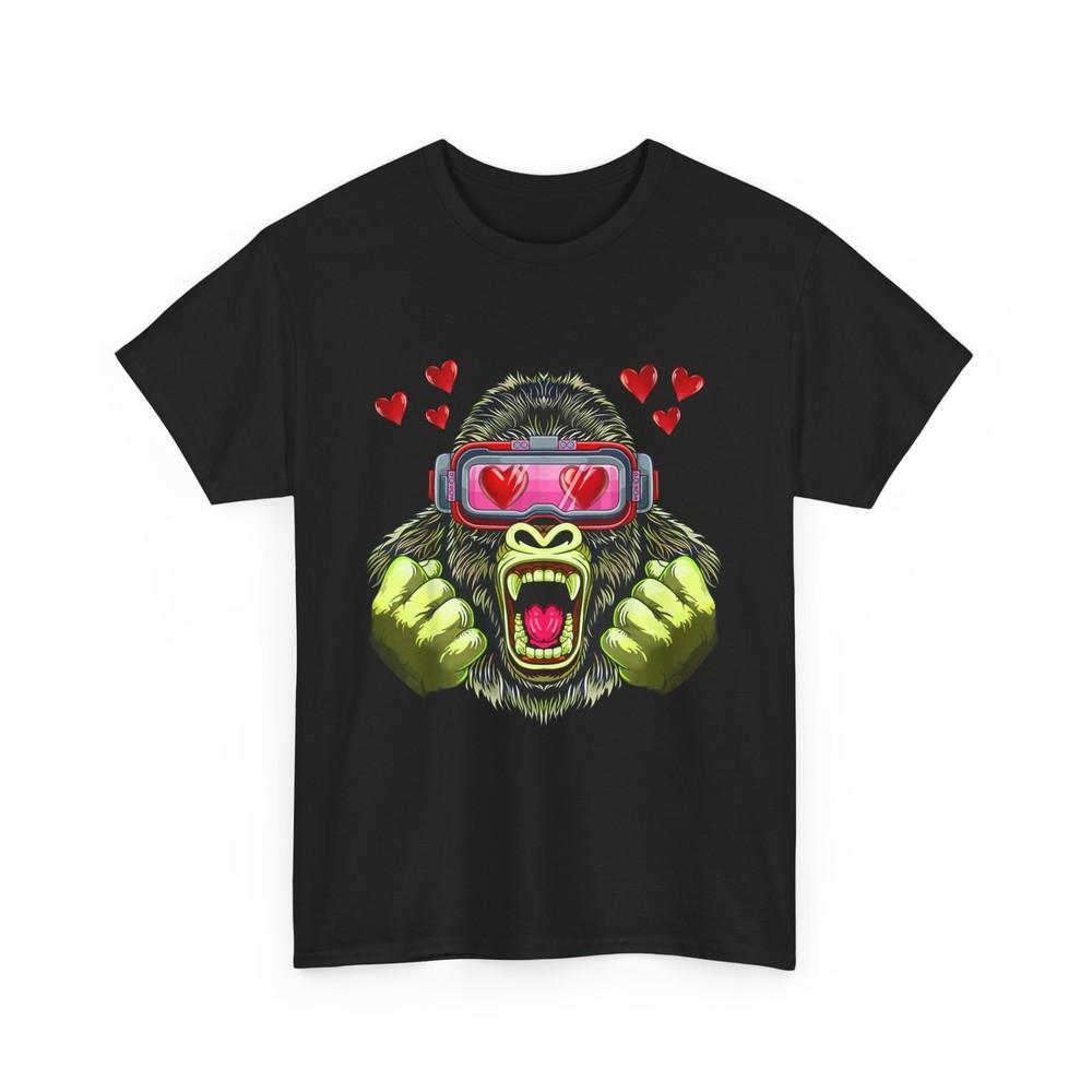 Gorilla With VR Heart Glasses Valentines Day Gorilla Lover T-Shirt