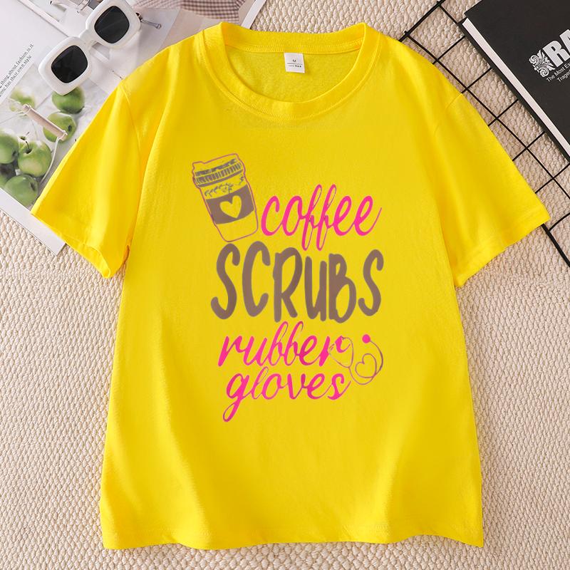 Coffee Scrubs And Rubber Gloves TShirt Print Cotton Unisex T Shirt Short Sleeve Round Neck Casual Top For Unisexs Clothing
