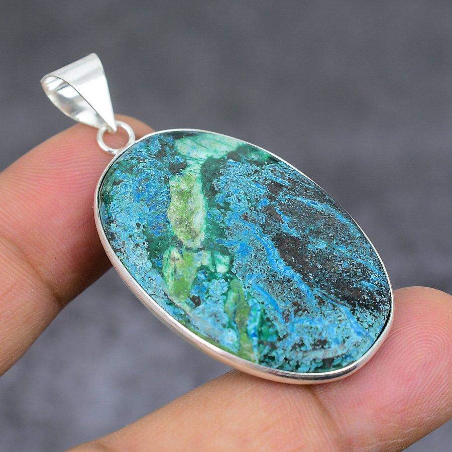 Подвеска из стерлингового серебра 925 пробы с драгоценным камнем хризоколла 2,01 дюйма U1v56