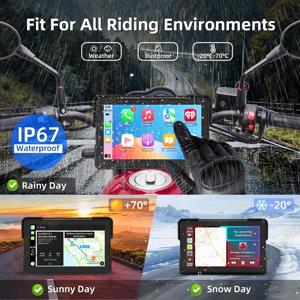 7inch Wireless CarPlay Moto Portable Motorcycle Dashboard IP67 GPS Navigation Display Detachable Bracket Android Auto Monitor
