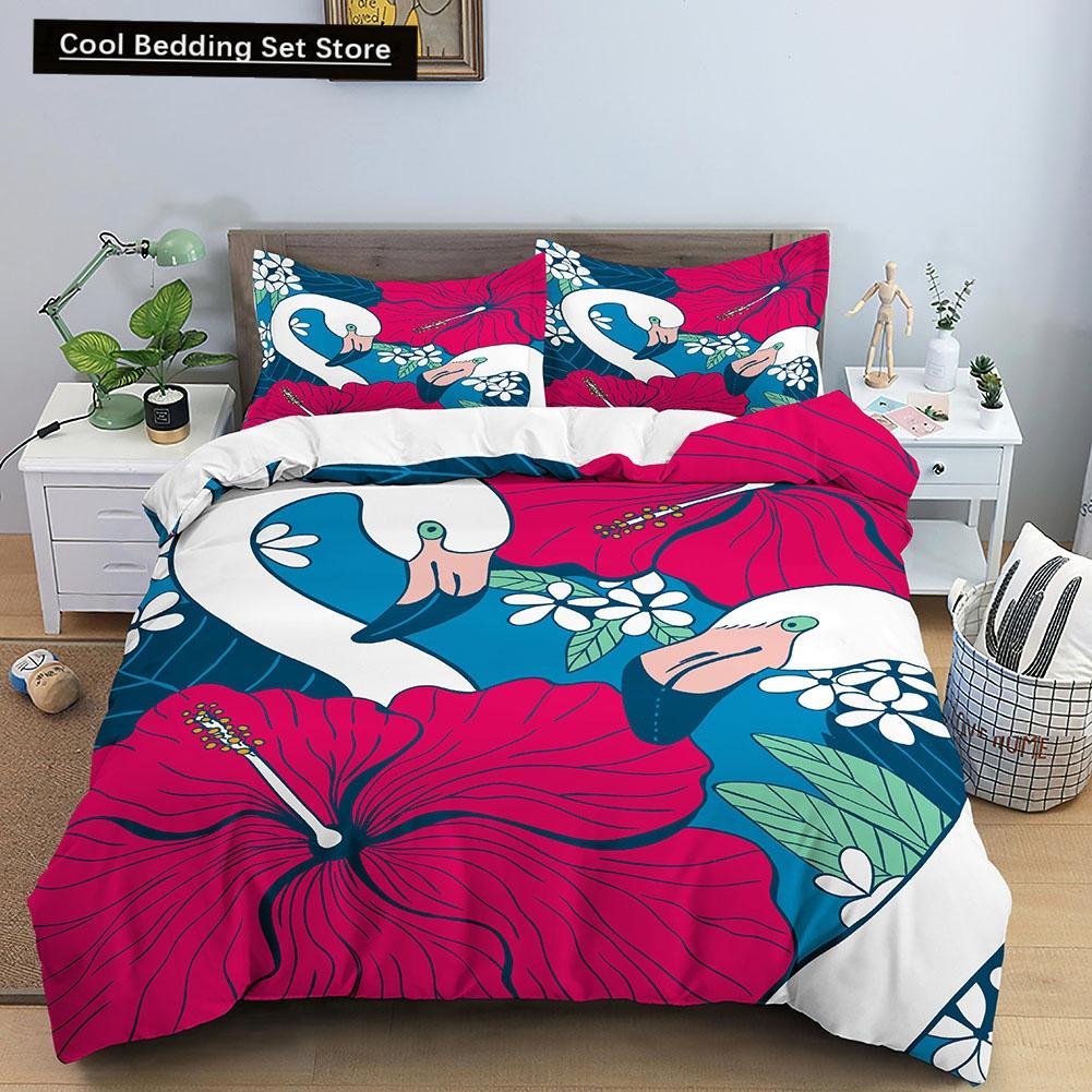 Пододеяльник с изображением животных фламинго King Queen, розовый, с тропическими птицами, комплект постельного белья для детей, подростков, взрослых, синий, мягкий, 2/3 шт., пододеяльник