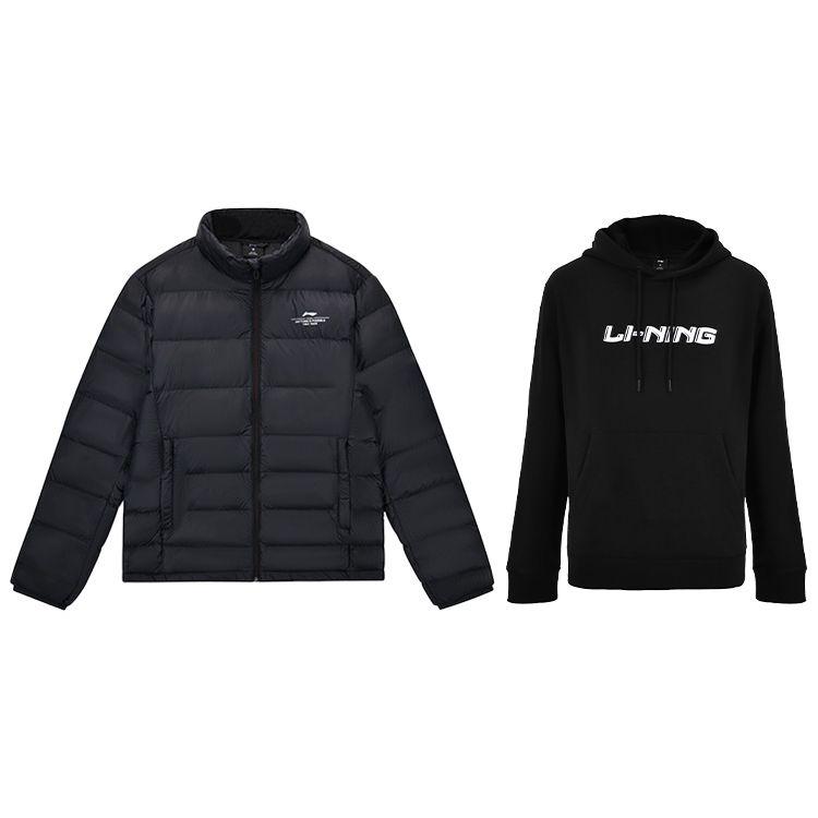 Li Ning Ping Pong Series однотонный ветрозащитный холодостойкий теплый пуховик с буквенным принтом пуловер с капюшоном повседневный спортивный костюм AYMS199-1+AWDTF33-1