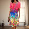 Women's Fashion Graceful Flower Print Summer Spring Short Sleeve O-Neck Casual Dresses
