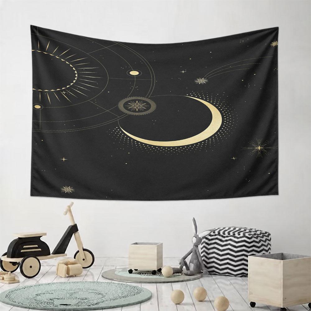Celestial Moon and Starry Night Design Pattern Wall Hanging Tapestry Decorative Tapestry Home Decor for Bedroom and Living Room