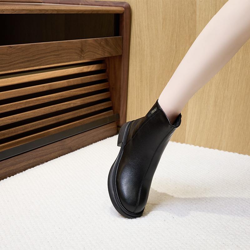 Autumn Leather Martin Boots Women's Rear Zipper Women's Leather Boots One Pedal Platform Casual Shoes