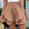 Женские летние шорты, эластичные, с высокой талией, регулируемые, с широкими штанинами, с оборками