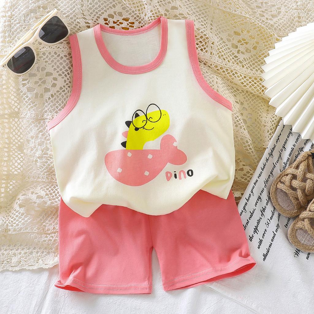 Baby Summer Cotton Sleeveless Shorts Set With Cartoon Prints For Toddler Boys And Girls