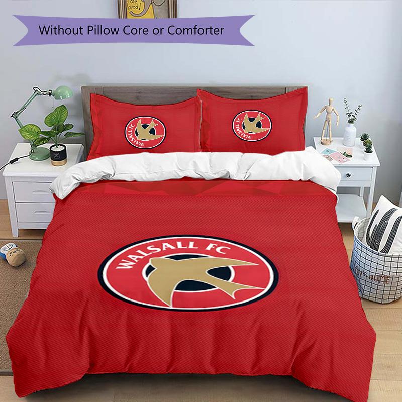 Walsall FC 3pcs Bedding Set Duvet Cover Closure Includes 1 Duvet Cover & 2 Pillowcases for All Seasons Bedroom Home Dorm Decor