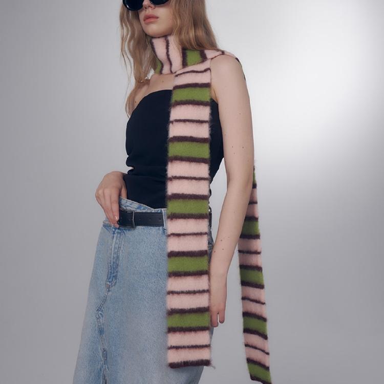 Women Furry Scarf Thin Choker Belt Strip Long Tie Scarf Bag Handle Wrap