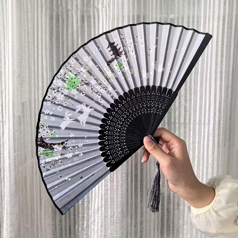 Chinese Style Folding Fan for Men, Portable, Retro Style, Classical, Traditional Hanfu, Black and Green, Bamboo Design