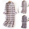 Lady Nightgown Heart Plaid Printing Turn-down Collar Single-breasted Knee Length with Chest Pocket Loose Nightdress Autumn Homewear Spring Sleepwear
