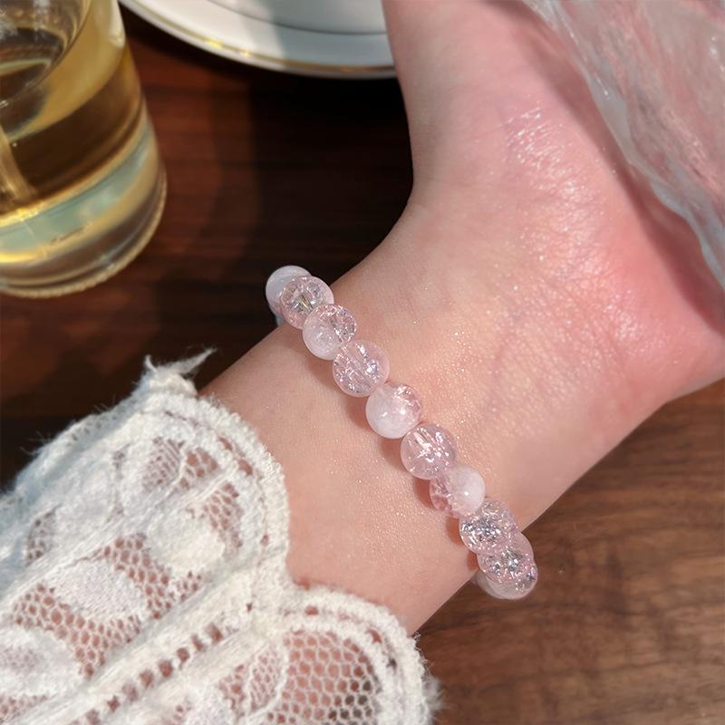 Strawberry Crystal Natural Powder Crystal Beaded Bracelet Light Luxury White Crystal High-End Sense Exquisite Fashion Good-Looking Bracelet