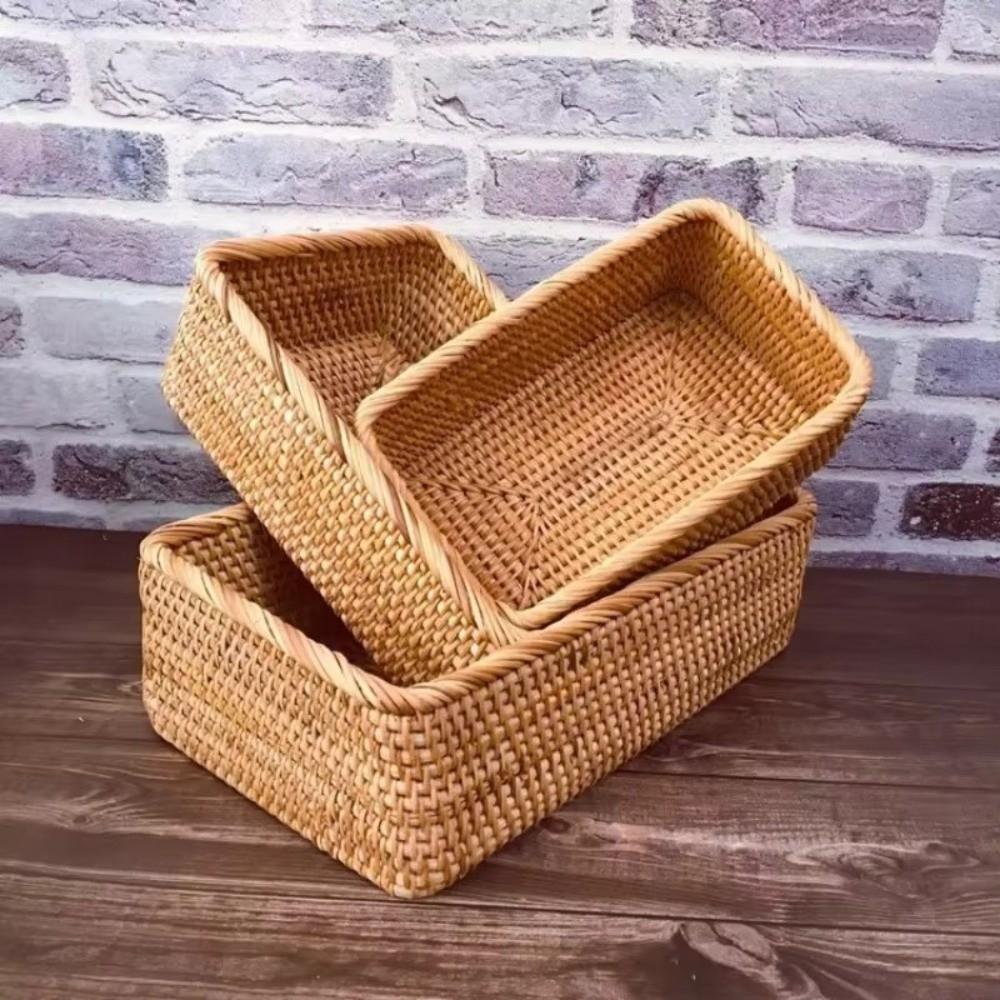 Kitchen Storage Rattan Desktop Organizer Rectangular Cosmetic Storage Basket Durable Storage Box