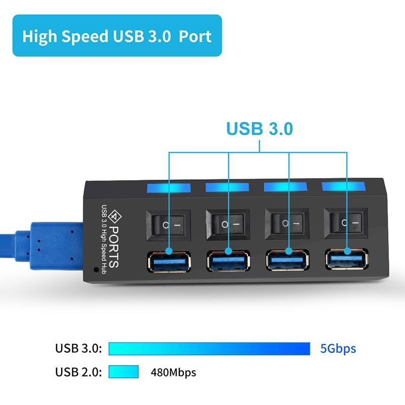 USB-концентратор 3,0, 5 Гбит/с, высокоскоростной 4/7-портовый разветвитель-концентратор с переключателем включения/выключения, многофункциональный адаптер питания, высокоскоростной концентратор для ПК, компьютера, ноутбука