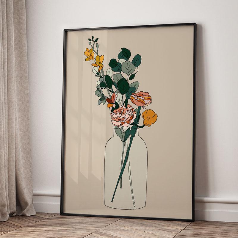 Абстрактный Постер Девушка Цветок Лимон Вино Настенное Искусство Холст Живопись Постеры и Принты Картины для Гостиной Спальни Домашний Декор