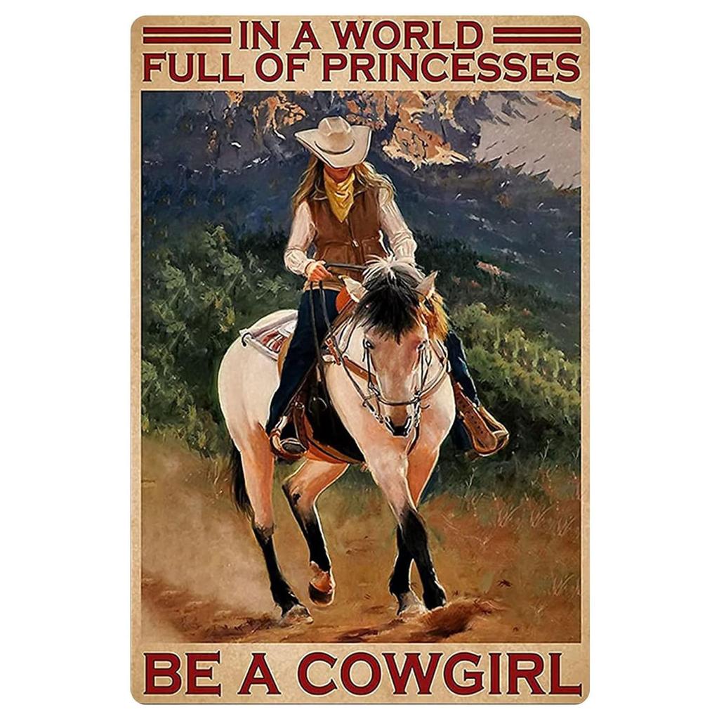 Vintage Cowgirl Metal Sign Retro Western Horse Riding Quote Tin Plaque for Home Bar Farmhouse Decor Life is Tough Spiritually Wi