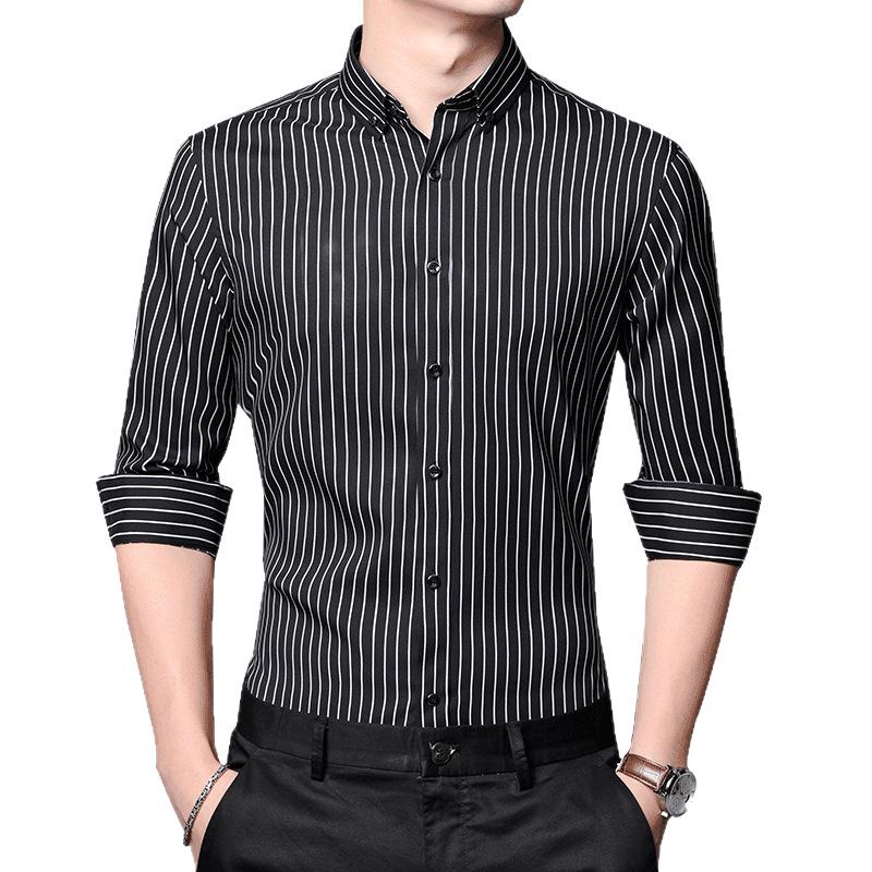 Мужская стрейчевая деловая рубашка: Полосатый с длинным или коротким рукавом, коллекция весна/лето