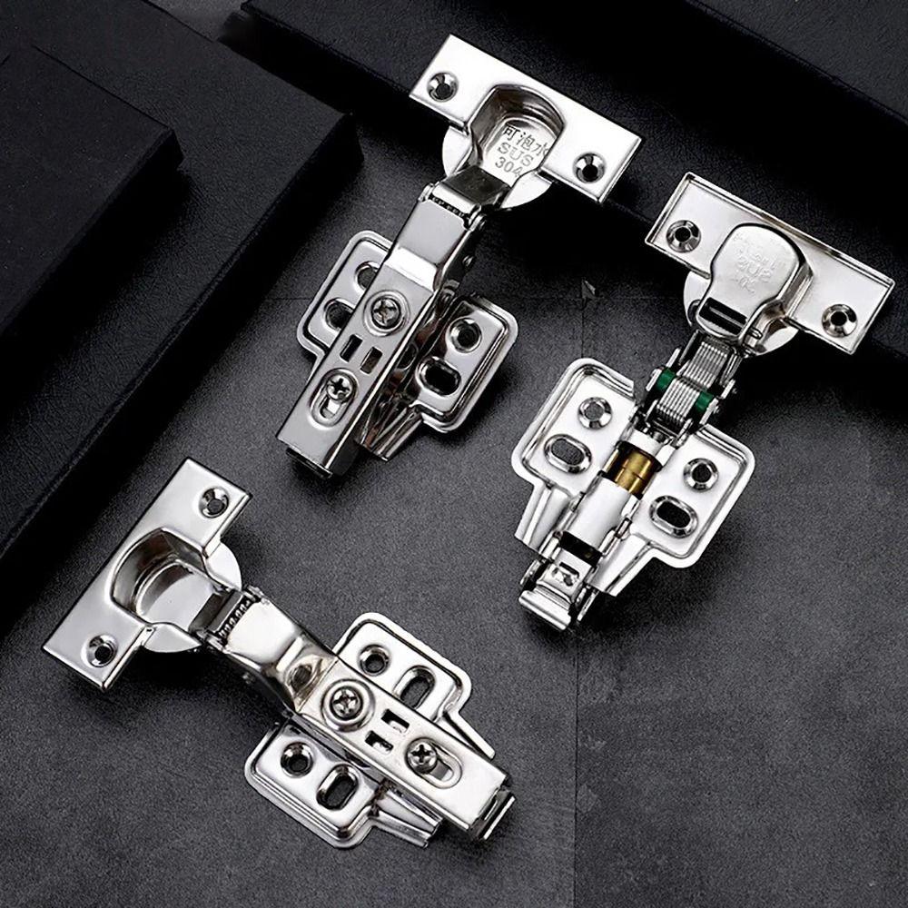 2Pcs Stainless Steel Door Hinges Hydraulic Damper Buffer Cabinet Hinge for Wardrobe Door