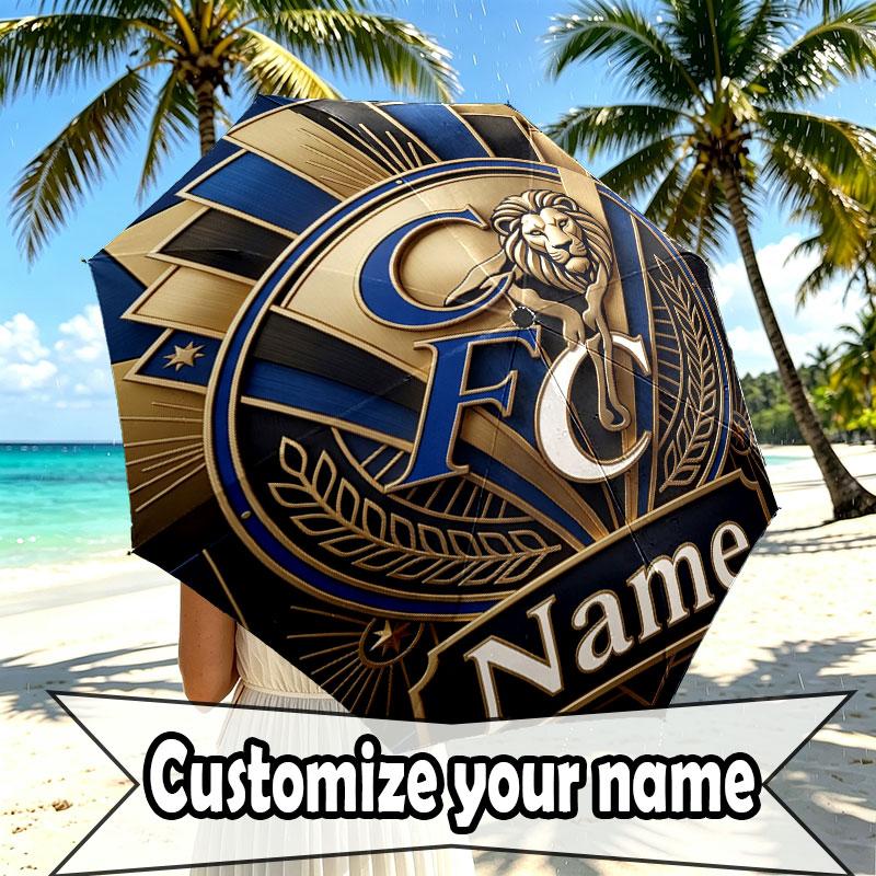 Custom Name Personalized Chelsea Football Club Print Umbrella, Auto Open Close, 8‑Rib Sturdy Frame, Commute Camping Hiking Use, Birthday Gift