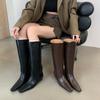 Модные ботфорты до колена в британском стиле с узким квадратным носком, женские черные туфли из мягкой кожи, однотонные, слипоны, на скрытой платформе, длинные ботинки-ботфорты