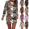 Women's Round Neck Halloween Printed Long Sleeve Hip Dress Sweatshirt Dresses