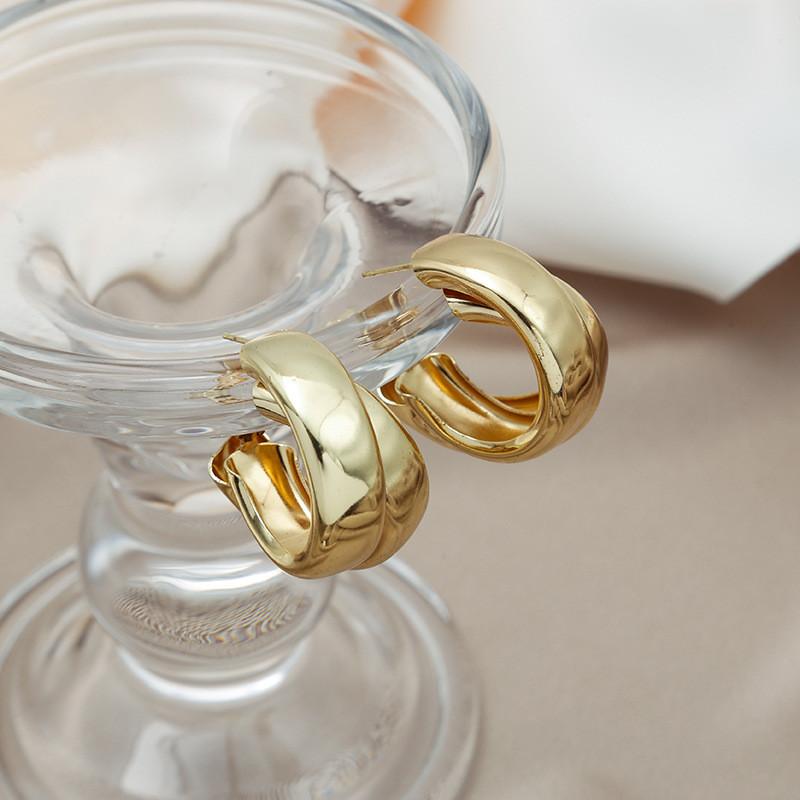 Массивные серьги-кольца для женщин, золотые двойные толстые геометрические серьги, ювелирные аксессуары