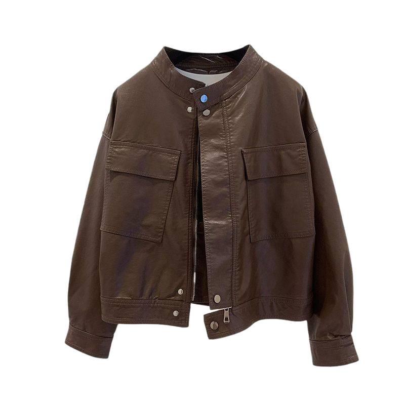 Женская модная ретро байкерская кожаная куртка - Коллекция Осень 2025, Универсальный короткий ПУ дизайн