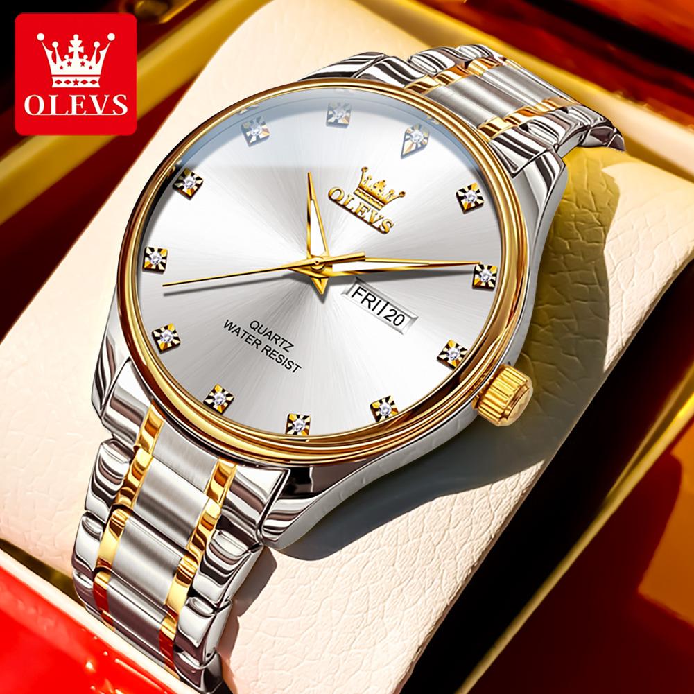 OLEVS Top Brand Luxury Quartz Watch for Man Stainless Steel Waterproof Luminous Date Week Fashion Wristwatch Male Reloj Hombre