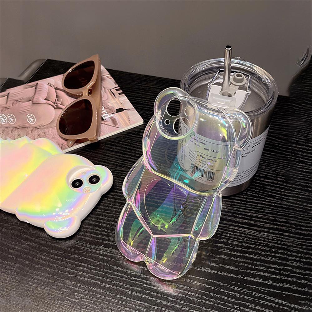 Прозрачный мягкий чехол для телефона с милым мультяшным 3d лазерным медведем для Iphone 14 12 11 13 Pro Max 11 12 13 14, защитный чехол для девочек, подарки, принципиально