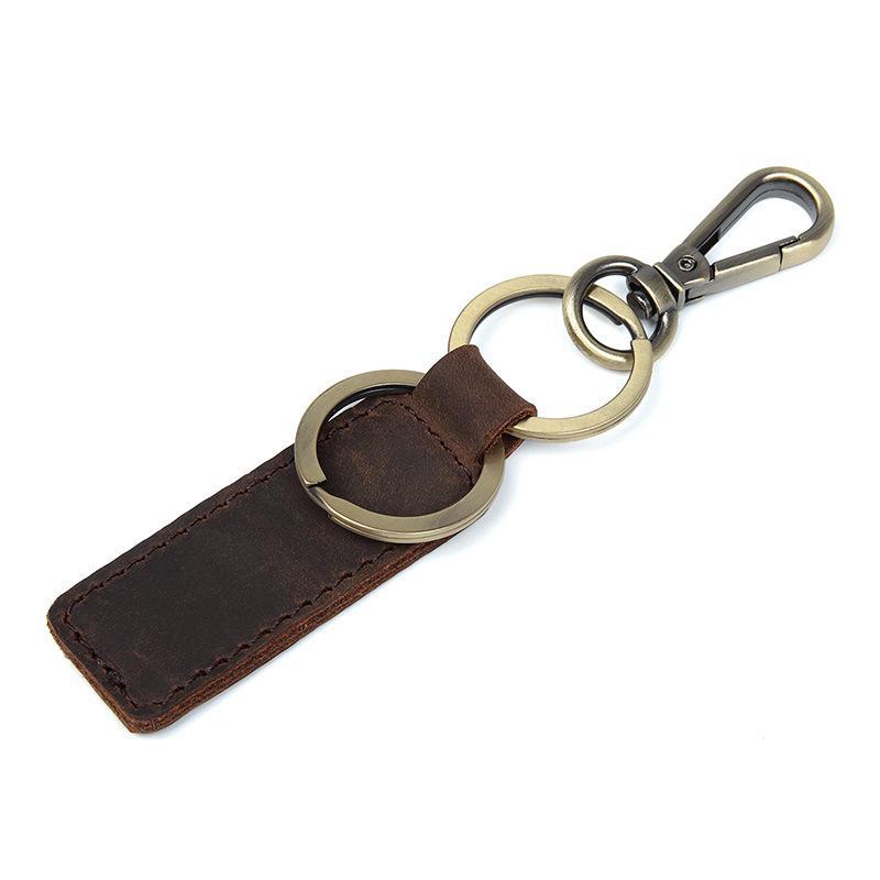 Handmade Genuine Leather Vintage Cowhide Bronze Car Keychain - Creative Small Gift