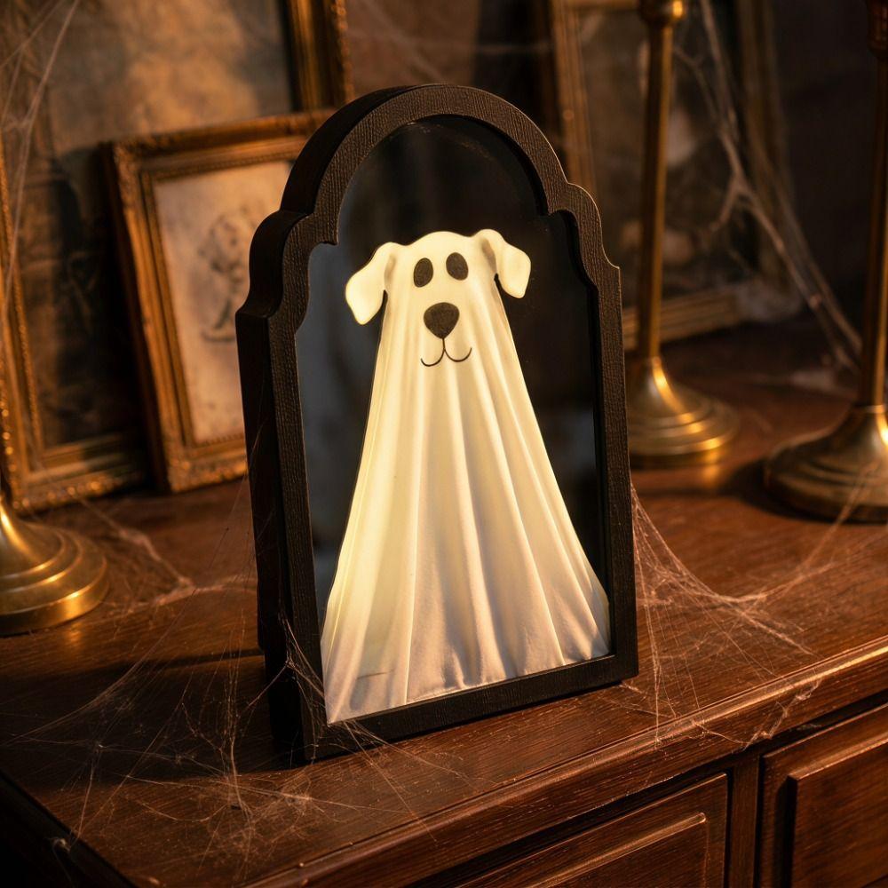 Glowing Ghost Wall Mirror Battery Operated Glowing Ghost Decor Gift LED Mirror Decor Indoor Home