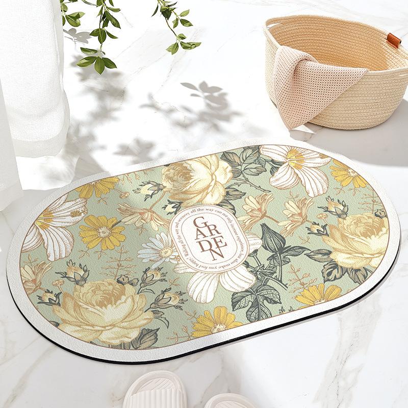 Rose Anti Slip Bathroom Absorbent Floor Mat Household Quick Drying Foot Mat Bathroom Bedroom Carpet
