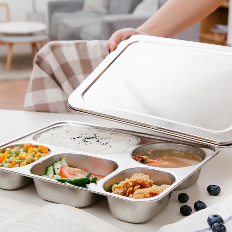 304 Stainless Steel 5-Compartment Lunch Plate with Lid