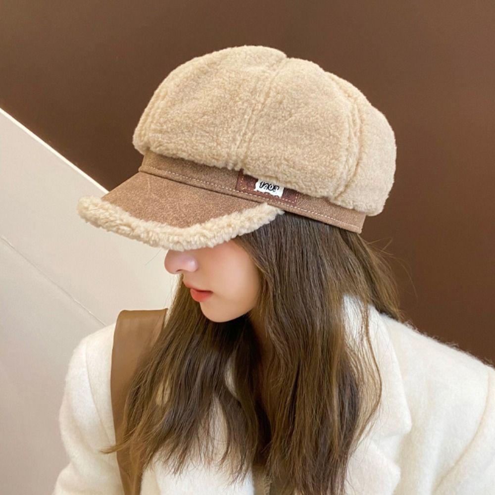 Утолщенная зимняя шапка художника, морозостойкая, плюшевая, восьмиугольная, модная, флисовая, кепка с козырьком для женщин