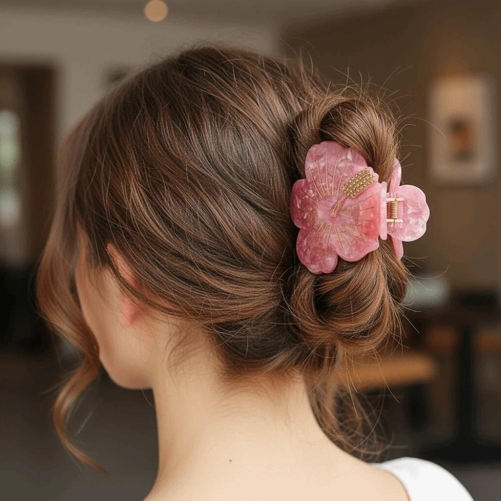 Japanese Style Acetic Acid Hair Claw Waterproof Flower Hairgrips Peach Blossom Shark Clip  Women