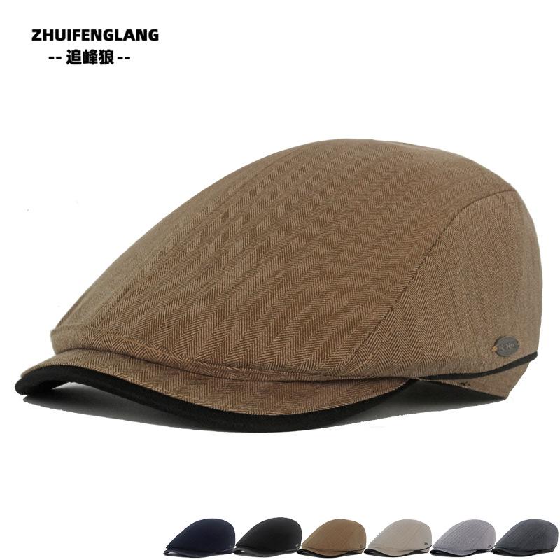 Мужской берет, полосатая кепка с рисунком «елочка», весна-лето, тонкая кепка вперед, уличная шляпа от солнца, кепка газетчика