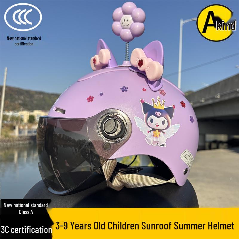 Сертифицированный 3C Всесезонный Шлем Kuromi с Люком для Девочек, Возраст 3-9 лет, для Электросамокатов