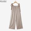 ZANZEA Womens Summer Lace Up Straps Sleeveless Stripe Wide Leg Jumpsuits