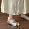 New summer Korean version sandals women's beach shoes bow 2025 fairy style slippers women's summer outer thick heel slippers