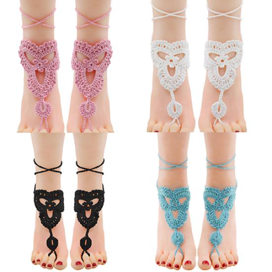 Girl's Barefoot Anklet Crochet Cotton Ankle Chain Sandal Bracelet Foot Jewelry