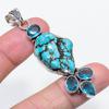 Natural Tibetan Turquoise, Topaz 925 Sterling Silver Jewelry Pendant 2.60" O0S80