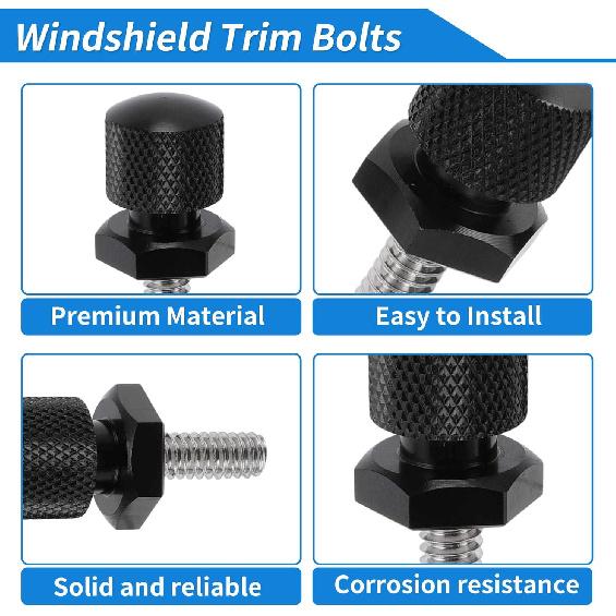 Windshield Bolts for Harley Davidson Touring Street Glide/Street Glide Specials 14-24 1 Pc Long Bolt 2 Pcs Short Bolts Aluminum Alloy Black
