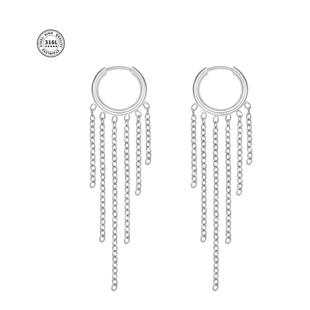 Женские серьги-кольца с кисточками из нержавеющей стали, серьги-подвески с цепочкой