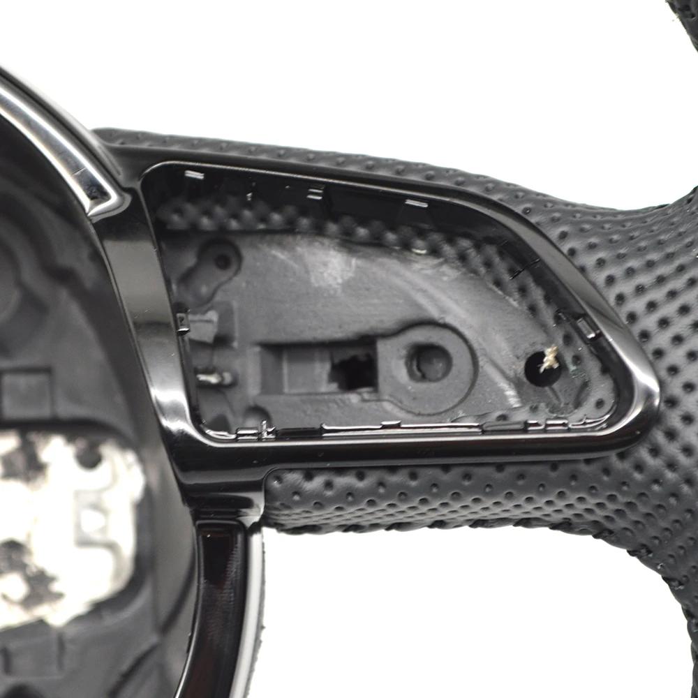 For A4 B8 A3 8V A4 A5 A7 Q3 Q5 Q7 Black Stitched Full Leather Perforated Flat Bottomed Steering Wheel