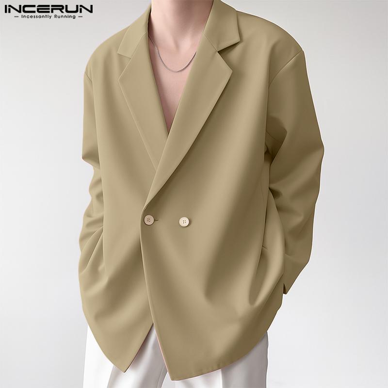 INCERUN Мужские пиджаки с лацканами, длинными рукавами, на одной пуговице, повседневные, свободные, тонкие