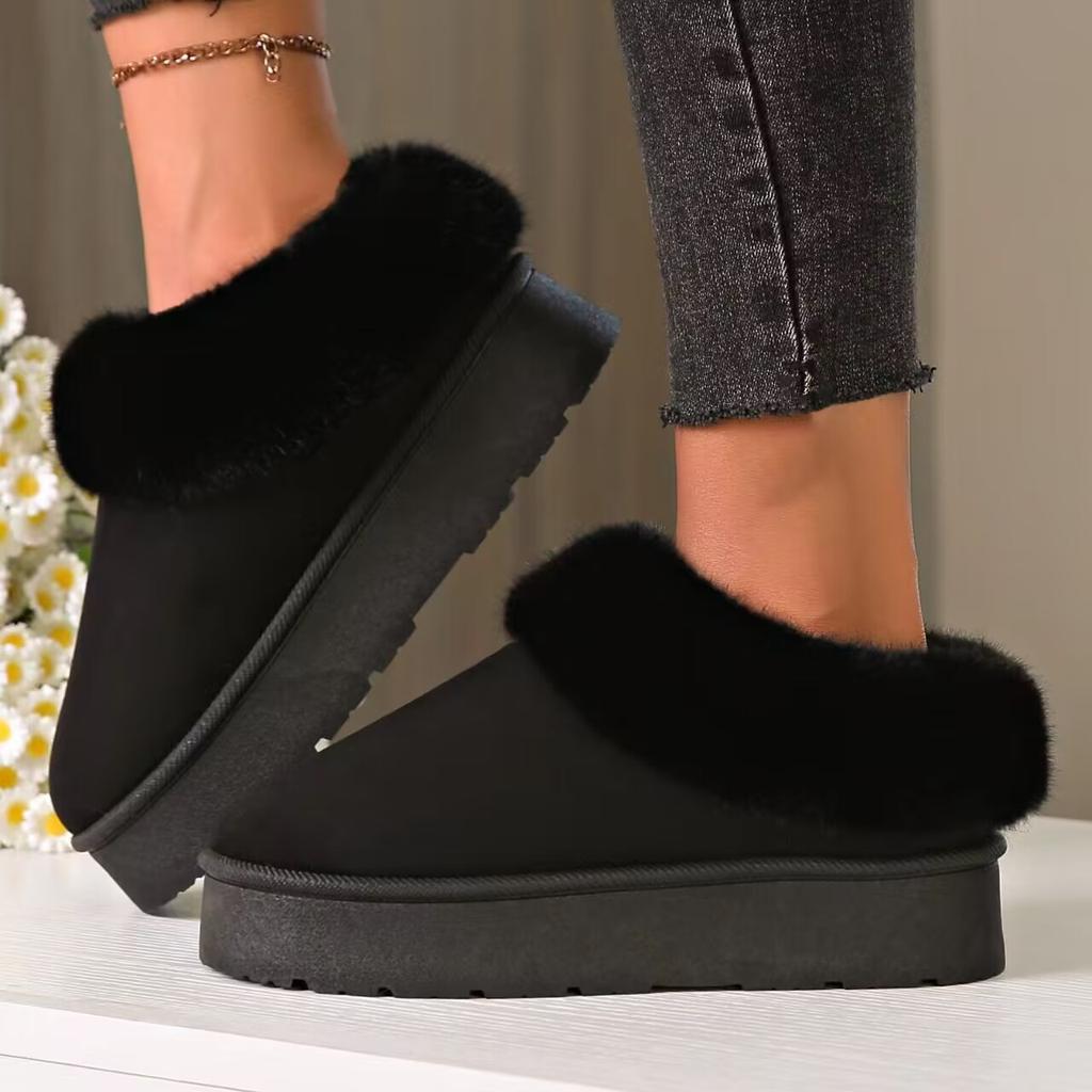 Fashion Fluffy Faux Fur Platform Snow Boots Women Thermal Plush Slip On Winter Boots Woman Thick Sole Non Slip Warm Cotton Padded Shoes