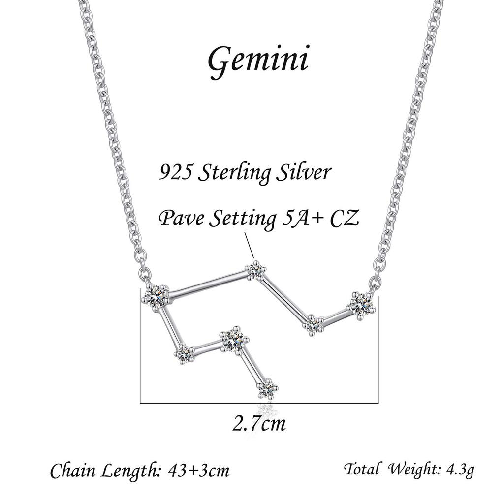 Ожерелье 12 Знаков Зодиака из стерлингового серебра 925 пробы, подвеска в виде знака зодиака, изящное ожерелье с подвеской в виде знака зодиака со стразами, элегантный кубический цирконий